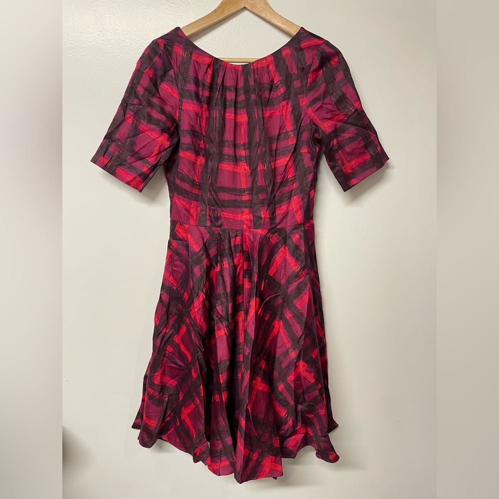 Boden Amy Fit and Flare Red Plaid Cotton 3/4
Sleeve Dress Holiday Retro size 2